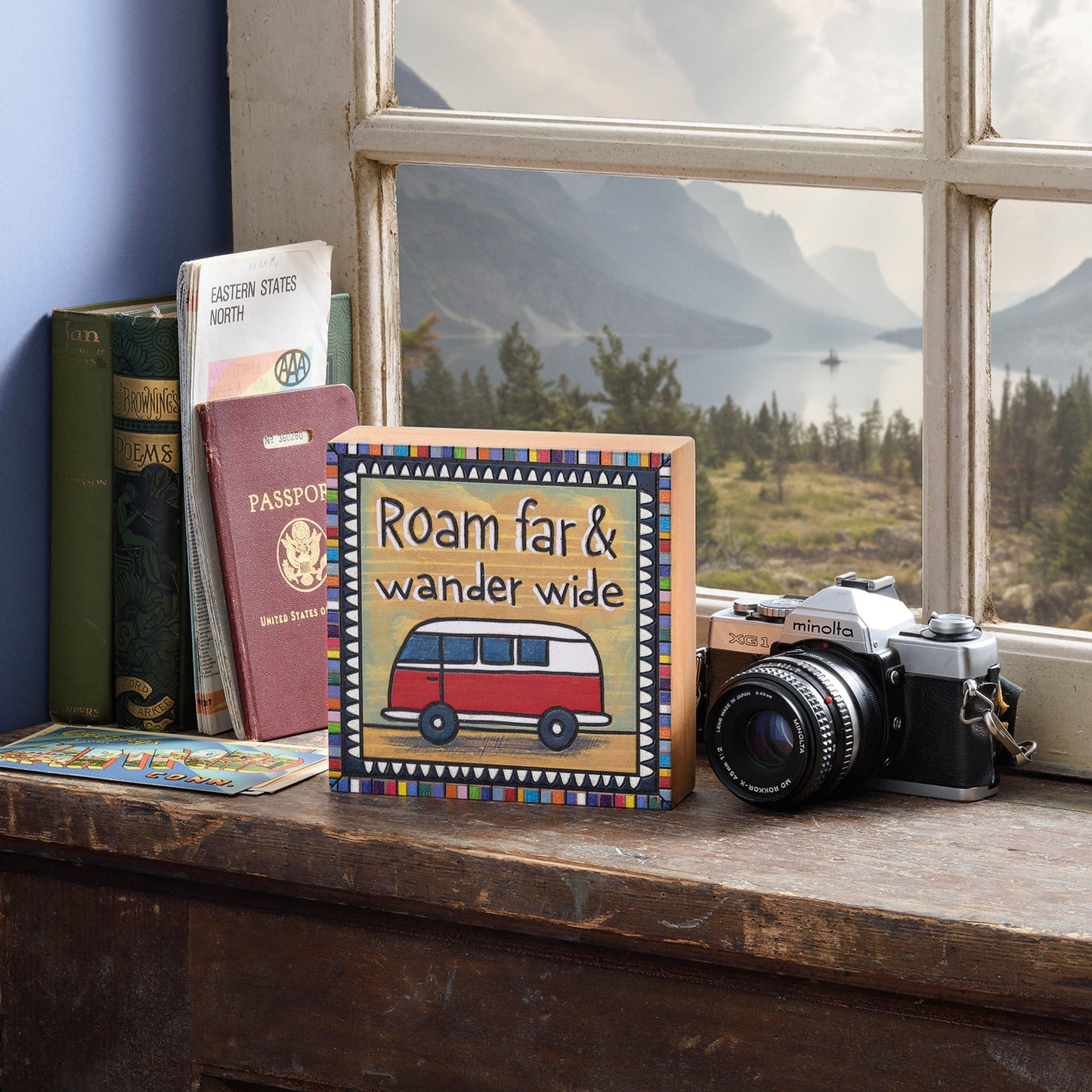 Box Sign - "Roam Far & Wander Wide"