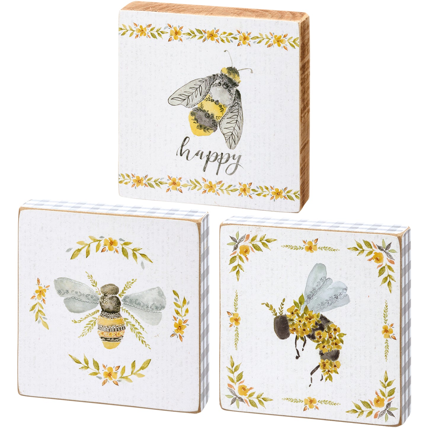 Block Signs (Set of 3) - "Bee Happy"