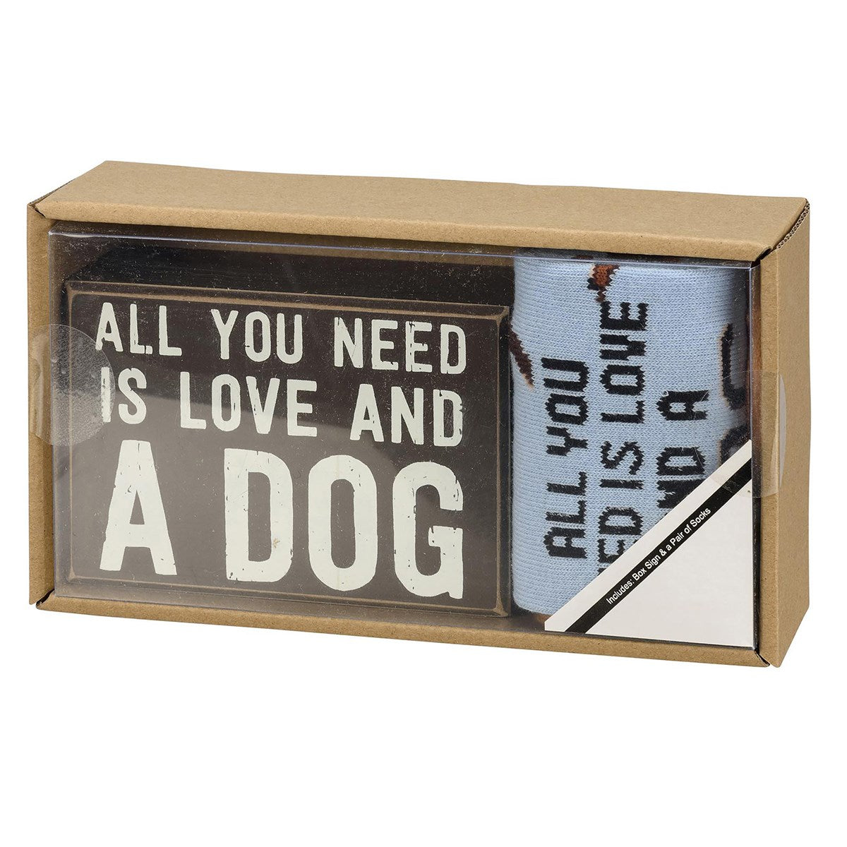 Socks & Box Sign Set "All You Need Is Love And A Dog"