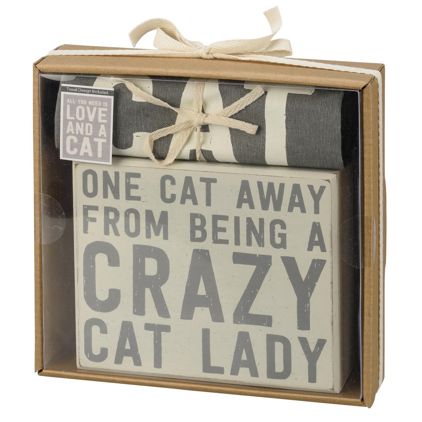 Box Sign & Towel Set - "Crazy Cat Lady"