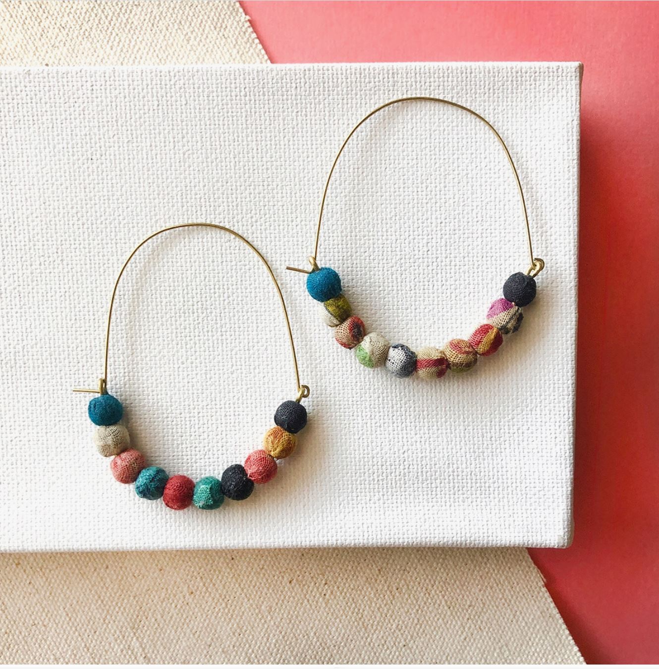 Kantha Elongated Wire Hoops