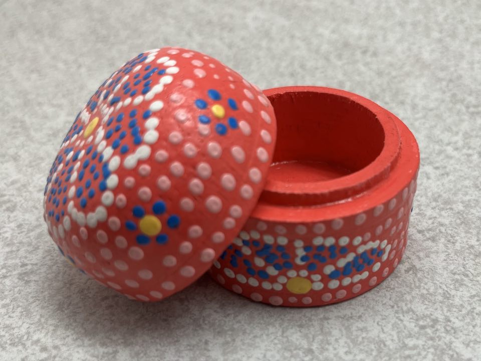 Handcarved Wood Trinket Box (Pink)