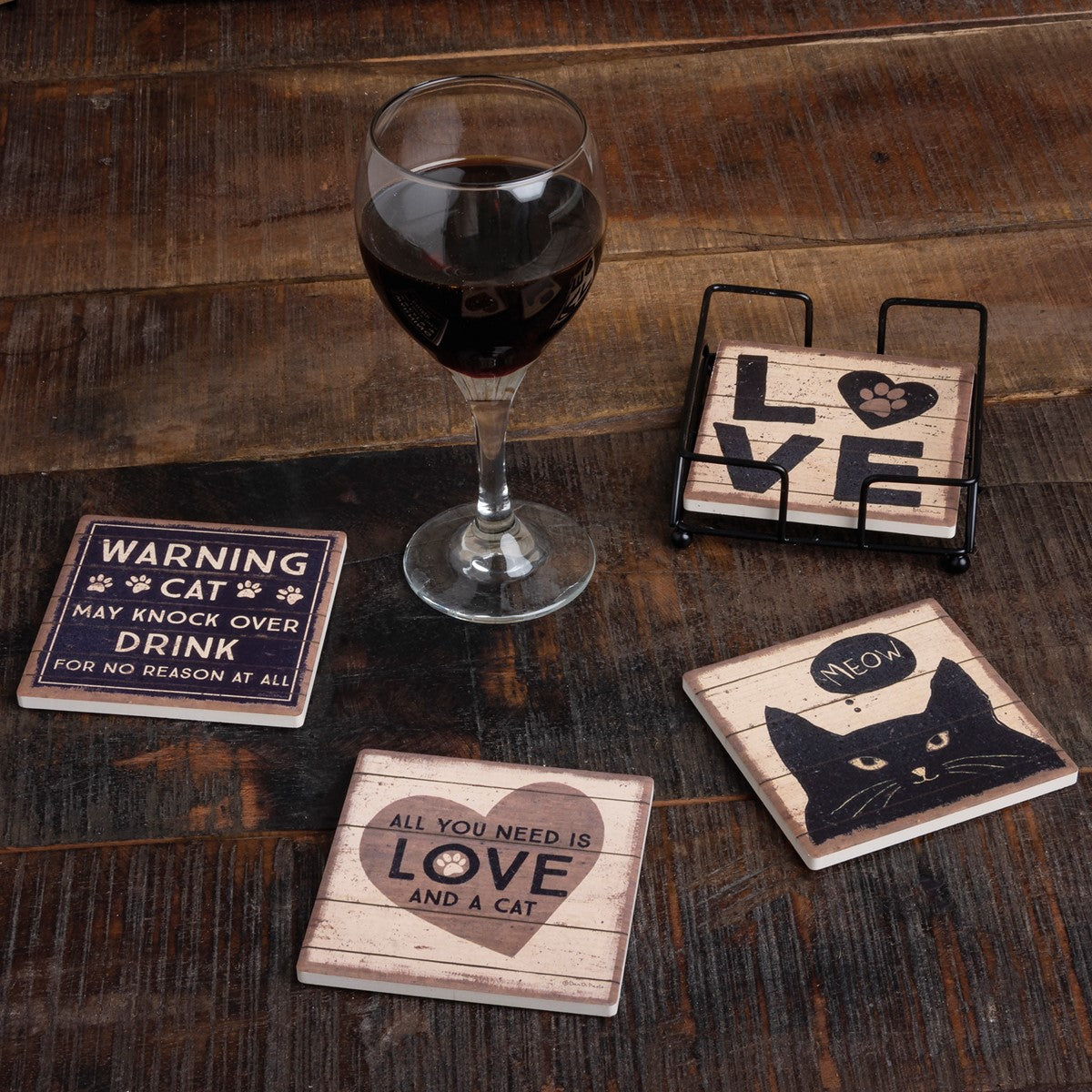 Coasters (Set of 4) - "All You Need Is Love & A Cat"