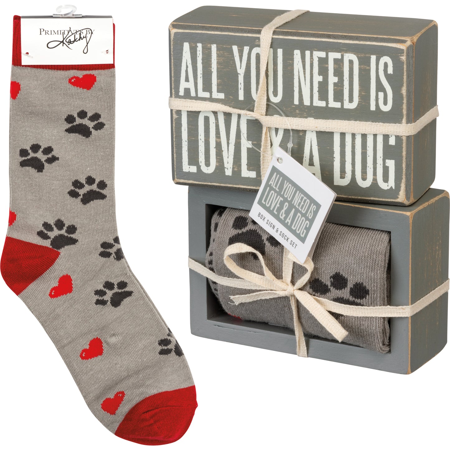 Socks & Box Sign Set "All You Need Is Love & A Dog"