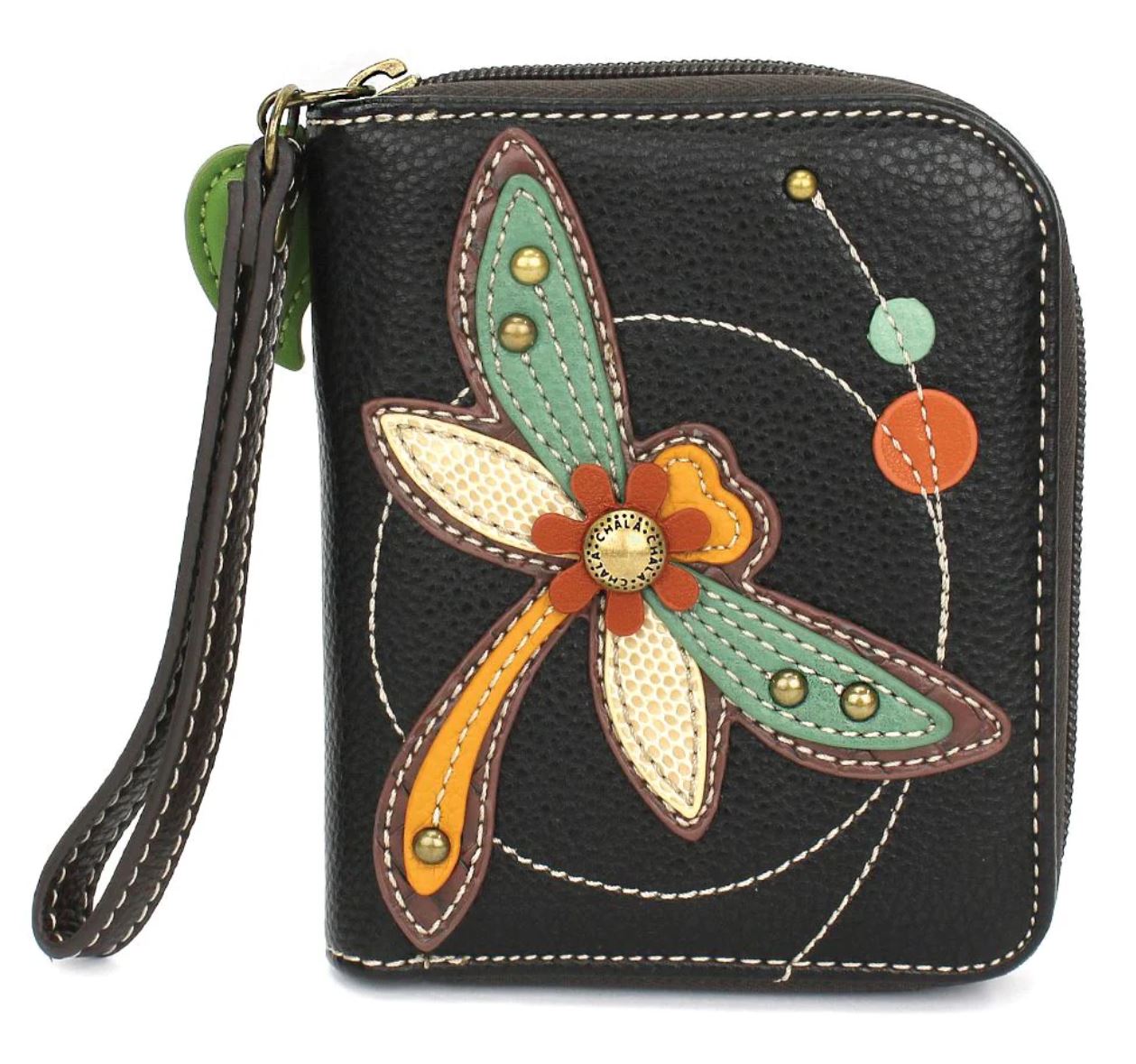 Chala Zip-Around Wallet (Black) - Dragonfly