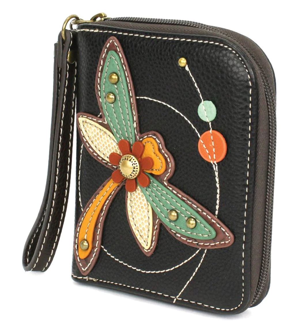 Chala Zip-Around Wallet (Black) - Dragonfly