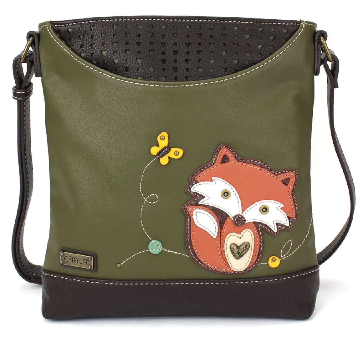 Chala Fox Cellphone Crossbody Handbag - Convertible Strap, Dark Olive Faux Leather, 5" X 7.5"