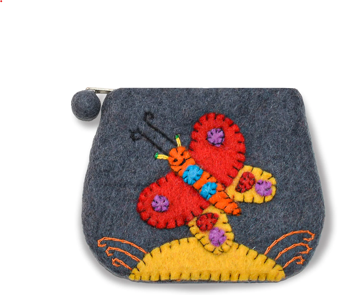 Coin Purse - Felted Grey Butterfly from Nepal