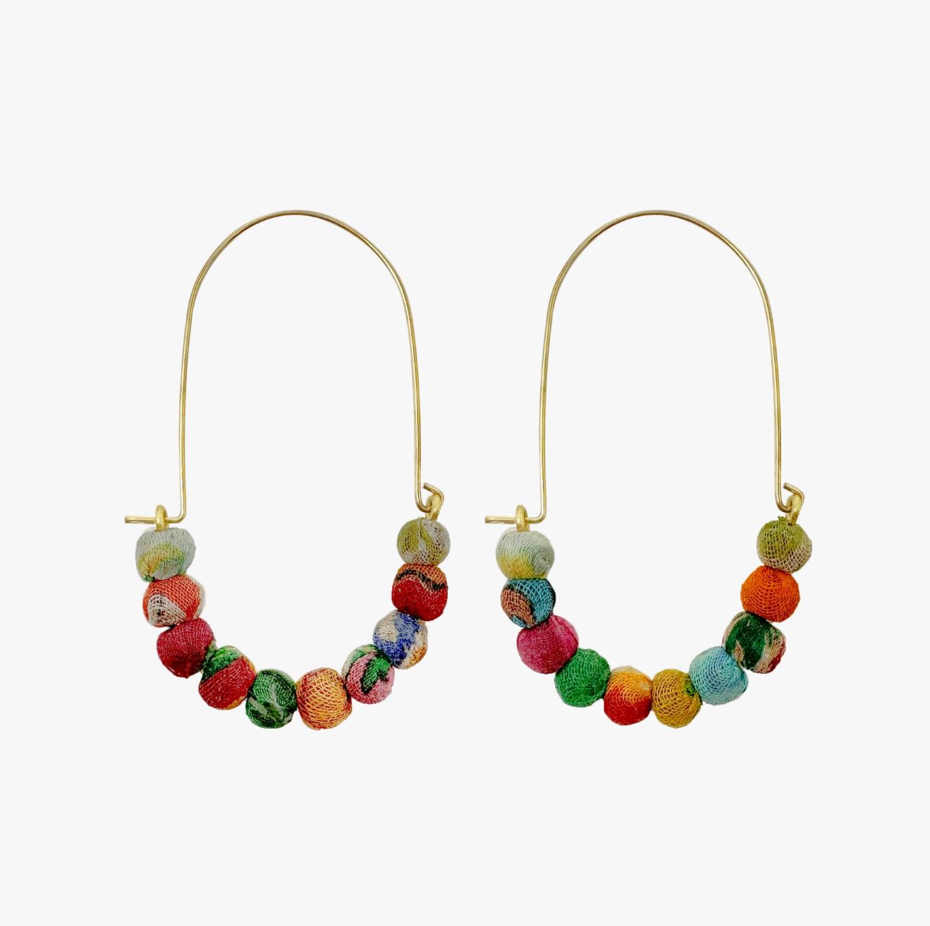 Kantha Elongated Wire Hoops