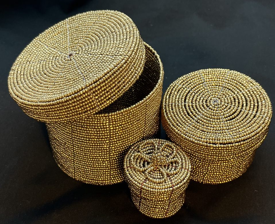 Gold Beaded Trinket Boxes (Set of 3)