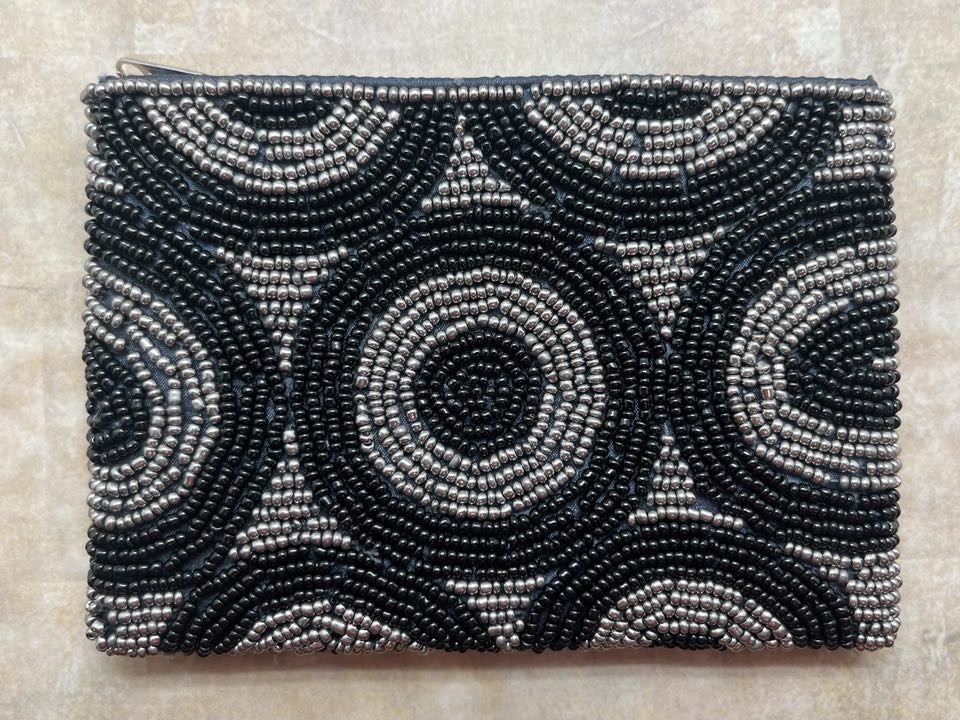 Beaded Coin Purse from Bali - Black & Silver