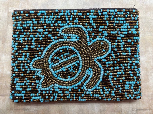Beaded Coin Purse from Bali - Turquoise/Bronze Turtle