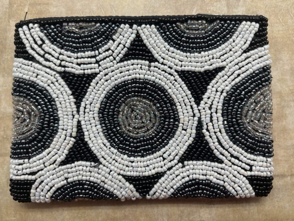 Beaded Coin Purse from Bali - Silver, Black & White