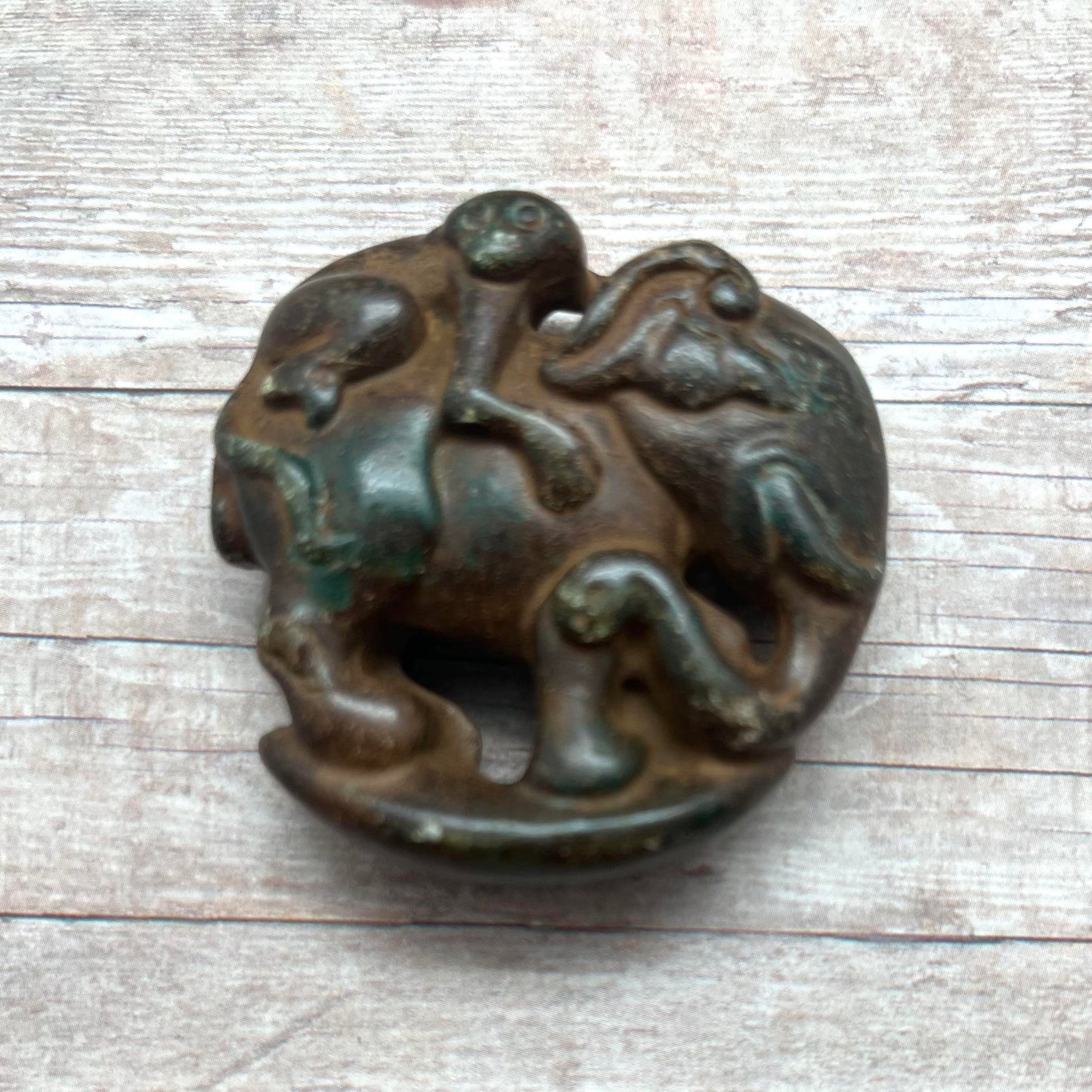 Jade Medallion - Elephant with Monkey #2