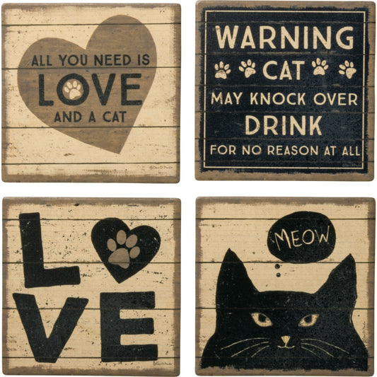 Coasters (Set of 4) - "All You Need Is Love & A Cat"