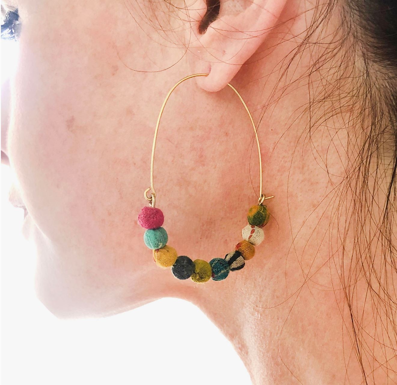 Kantha Elongated Wire Hoops