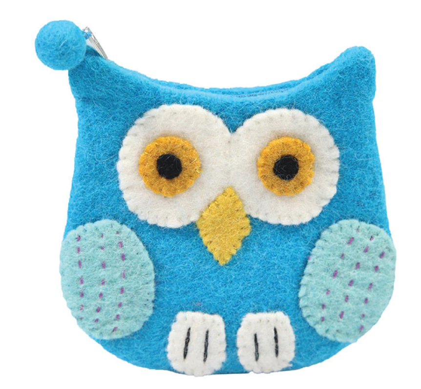 Coin Purse - Felted Aqua Owl from Nepal