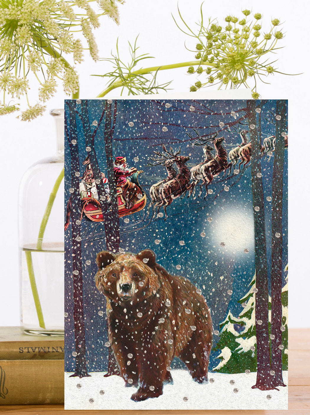 Christmas Card - Bear & Santa Claus