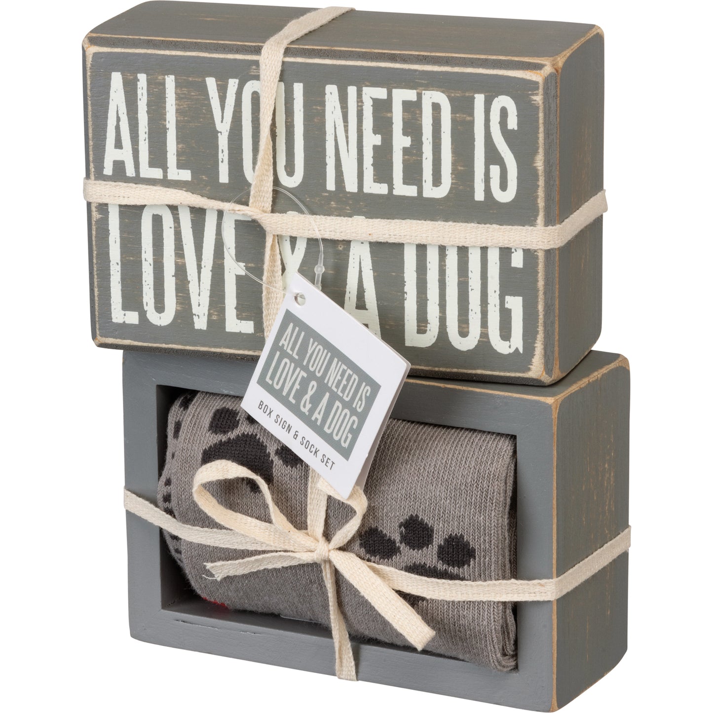 Socks & Box Sign Set "All You Need Is Love & A Dog"