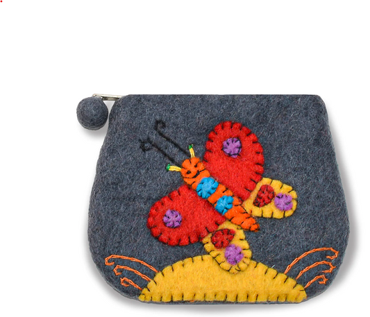 Coin Purse - Felted Grey Butterfly from Nepal