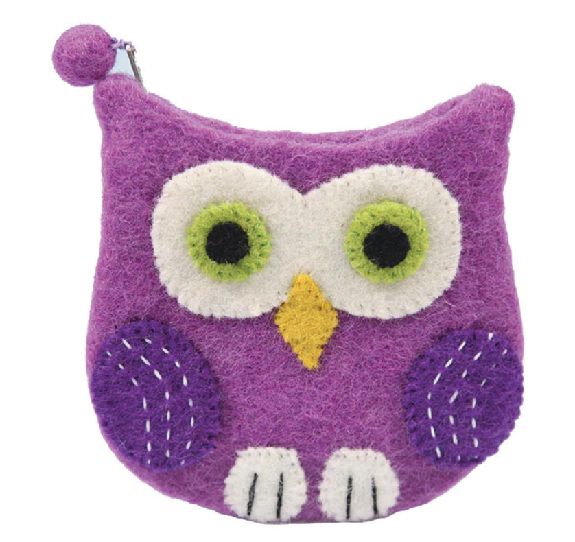 Coin Purse - Felted Purple Owl from Nepal