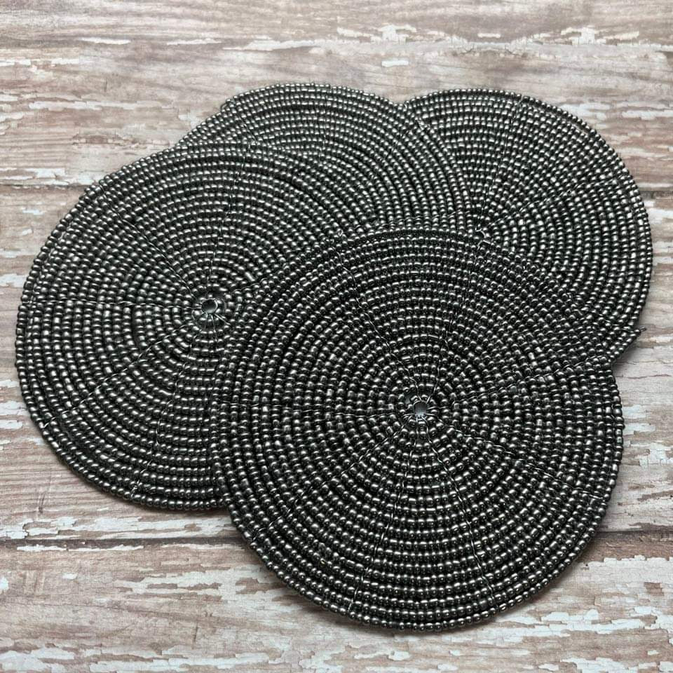 Beaded Coasters - Silver (Set of 4)