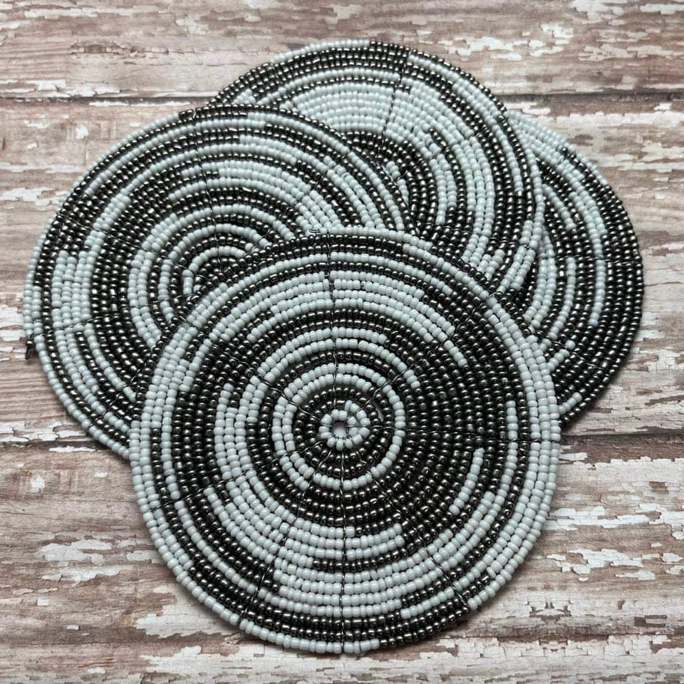Beaded Coasters - Silver & White (Set of 4)